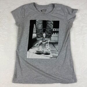Converse All Star Womens Gray Graphic T-Shirt Photo Print Crewneck Tee XS